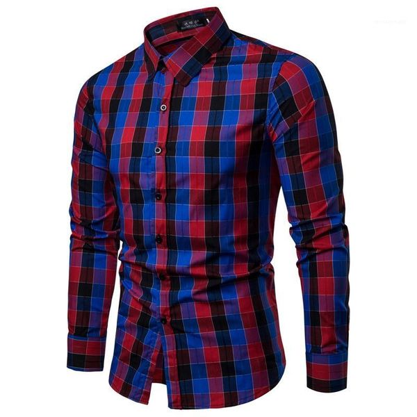 

designer shirts fashion plaid printed lapel neck long sleeve slim shirts fashionable mens clothing spring mens, White;black
