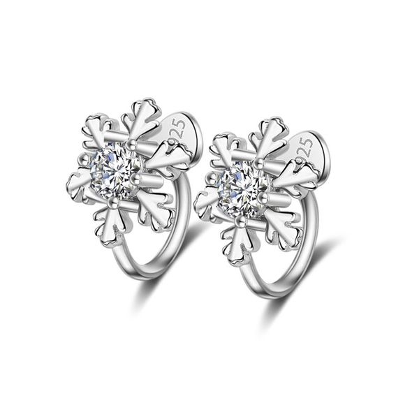 

100% 925 sterling silver snowflake crystal ladies' stud earrings women jewelry ladies`birthday gift drop shipping, Golden;silver
