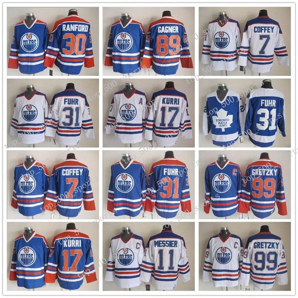 

эдмонтон 31 грант фур джерси 99 уэйн гретцки 11 марк мессье 30 рэнфорд хоккей трикотажные винтажная ccm прошитой синий белый, Black;red