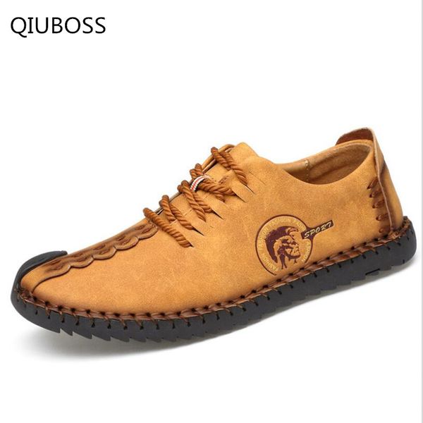 

qiuboss new comfortable casual shoes loafers men shoes quality split leather men flats moccasins q173, Black