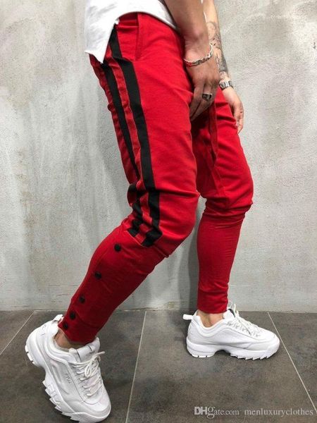 

pantalones pants striped buttons design pencil harem pants casual sports joggers mens designer street, Black