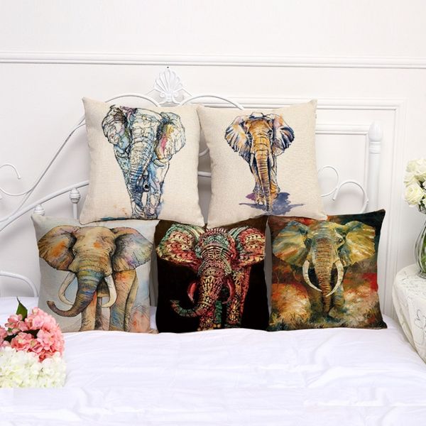 

colorful elephant pillow case bohemian bed animal pillowcover cotton linen ethnic car pillow cover bedroom sofa throw cushion cover 100g