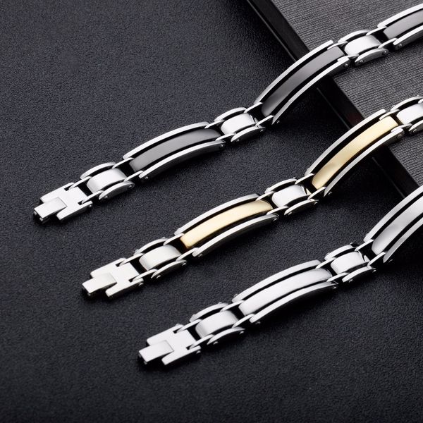 

fashion men bracelet stainless steel jewelry gold black color bracelets for man trendy male gloss silver color bracelet bangles, Golden;silver