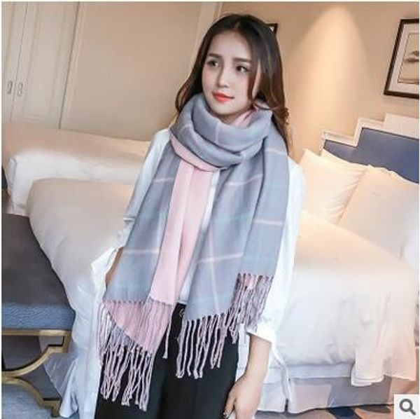 Wholesale-inverno engrossar scarves xadrez mulheres longas estilo cashmere borla cachecol pashmina estudante casual moda xadrez lenços xale para venda