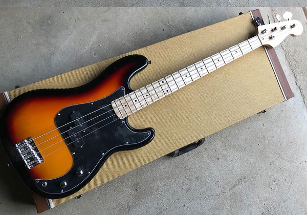 Фабрика Специальная продажа 4 Строки Табак Sunburst Electric Bass Guitar с черным пикавтором, кленовым пальцем, пламя клена