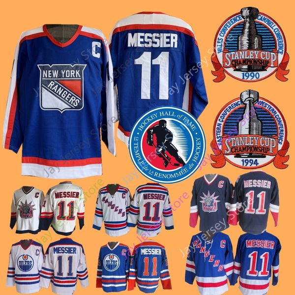 

Mark Messier Jersey 1990 1994 Stanley Cup Ice Hockey Hall Of Fame Patch Edmonton Oilers New York Rangers Jerseys CCM Home Away