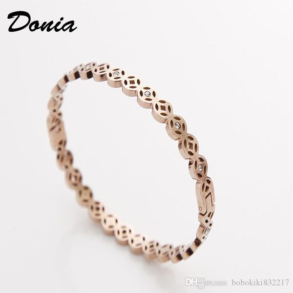 

donia jewelry four petal rose gold plating exaggerated micro setting zircaloy titanium steel adjustable bracelet popular in europe and ameri, Black