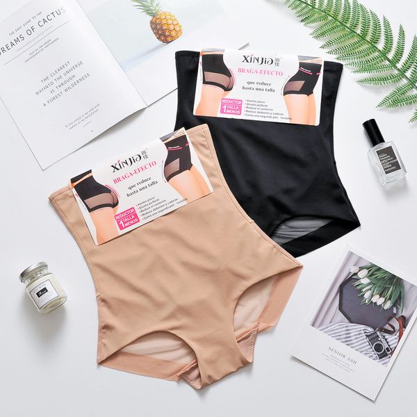 

shaping underwear high waist ice silk abdomen pants thin section triangle hip lift lace body shaping pants ladies corset underwear, Black;pink