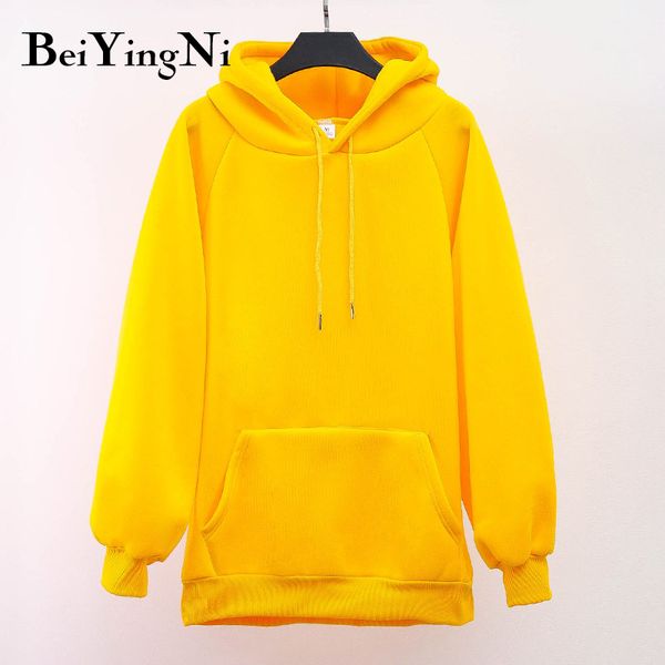 

beiyingni autumn winter thick solid women sweatshirts hoodies warm 2019 harajuku hooded tracksuits loose plus size hoody clothes, Black