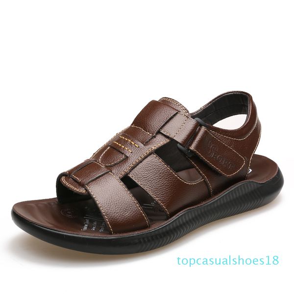 

mens sandals summer genuine leather male beach sandals soft comfortable male outdoor beach slippers slip-on man t18, Black