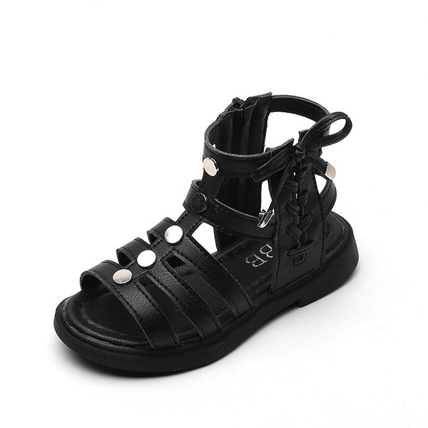

summer new girls sandals fashion cut-outs roman shoes baby leather shoes princess flat mid-performance sandals d212, Black;red