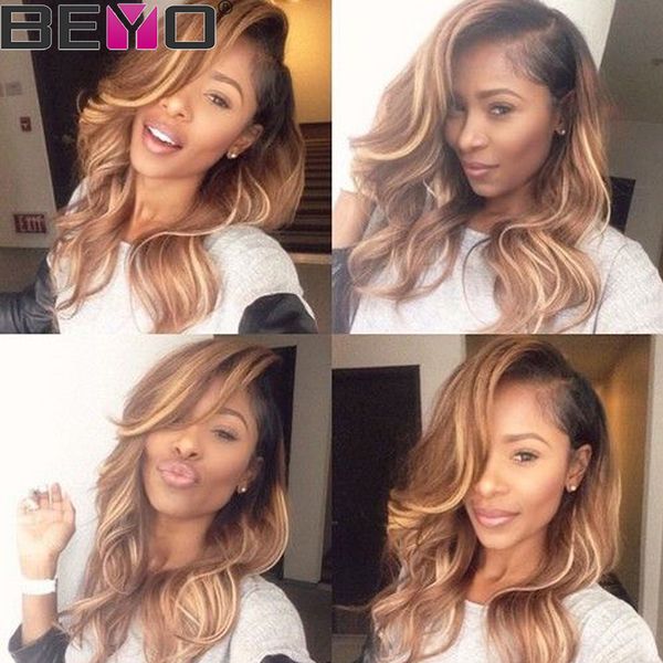 

ombre связка body wave связка # 1b / 27 человеческих пучки волос перуанского волос remy 10a grade virgin hair extension beyo, Black