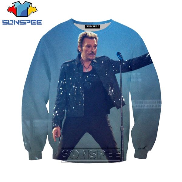 

2019 autumn sweatshirts long sleeve sonspee 3d print men women o neck streetwear fashion johnny hallyday printd pullover, Black