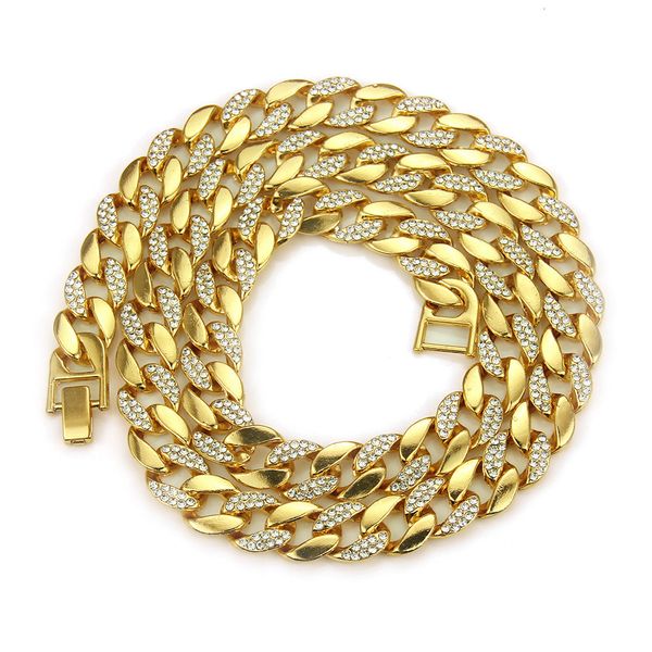 

zinc alloy hip-hop explosion 18k gold diamond cuban necklace for men luxury designer jewelry men thick chain bracelets jewelry width 14 mm, Silver