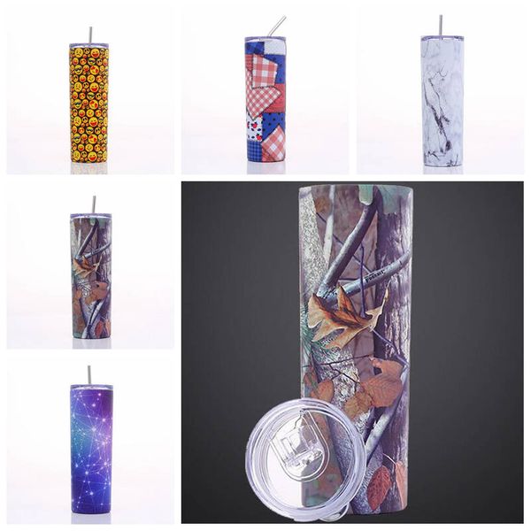 

12oz straight skinny cup 5 colors gradient color double layer stainless steel vacuum cup with lids straws yysy397