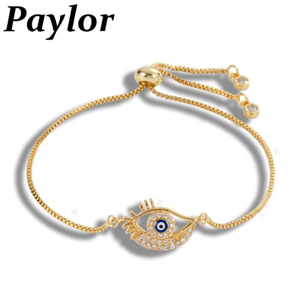 

2020 trendy turkish gold silver evil eye bracelet pave cz blue eye gold chain bracelet adjustable female party jewelry drop ship, Golden;silver