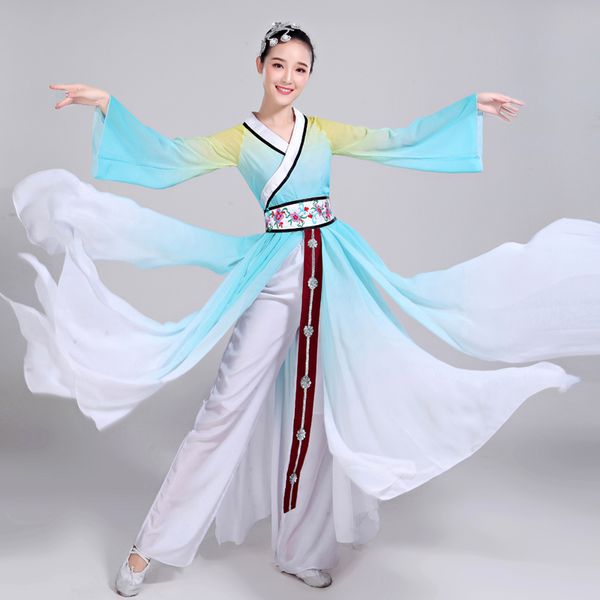 Traje de dança popular chinesa para mulher vestuário vestuário desgaste antigo fã antigo dança tradicional trajes chineses ff1985