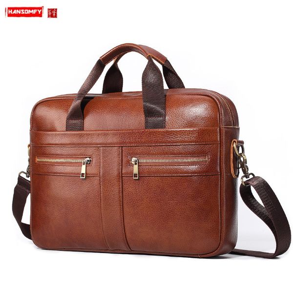 

new genuine leather men's briefcase business men handbag lapbag male shoulder messenger bag soft cowhide leather travel bags