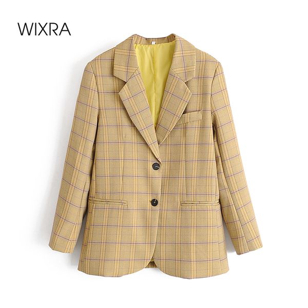 

women's suits & blazers wixra blazer jacket spring autumn sweet single breasted notched collar casual plaid elegant outerwear, White;black