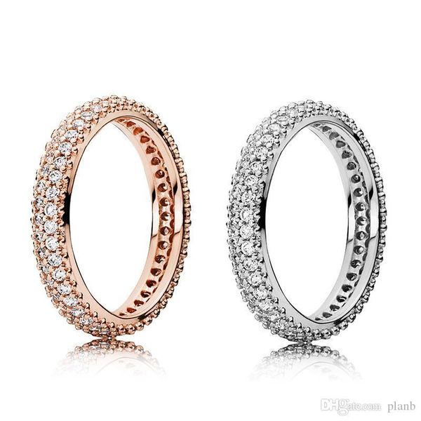 

100% 925 серебряных колец с кубическими коробками циркона оригинала для pandora моды кольца для дня святого валентина розового золота обруча, Silver