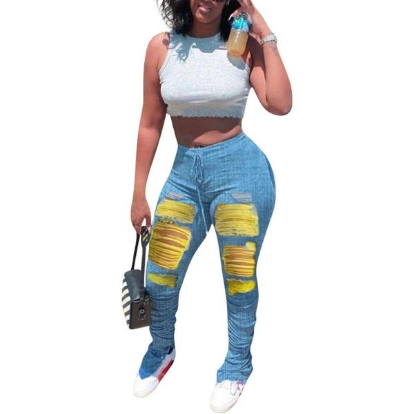 

echoine bodycon jeans blue ruched pleated denim pants ripped hollow out high waist skinny trousers streewear 2020