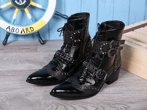 

2018 new fall winter boots high heels genuine leather man ankle booties, Black