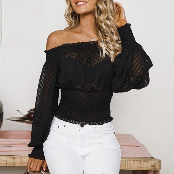 

women blouses women clothing off shoulder smocking chiffon blouse female ruffle elastic white mesh white lantern sleeve blouse shirt