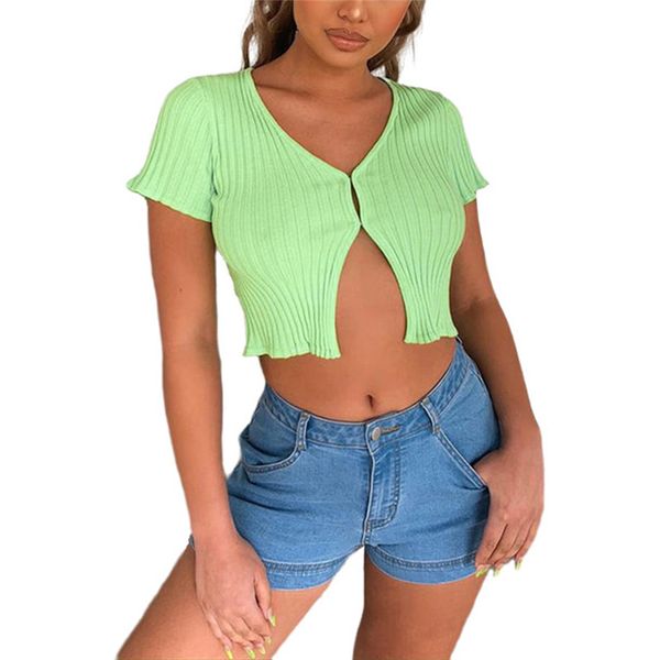 

summer women casual basic t shirt split bandage cardigan crop fashion street club slim elastic short sleeve tee, White