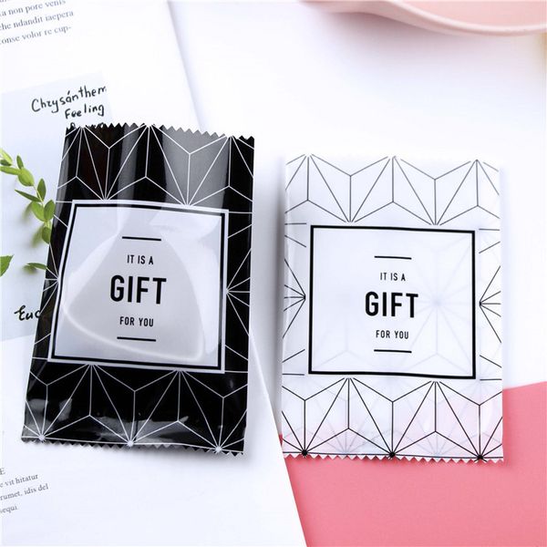 

open "gift" black and white lines plastic pouch heat seal gift packaging bags event party supplies