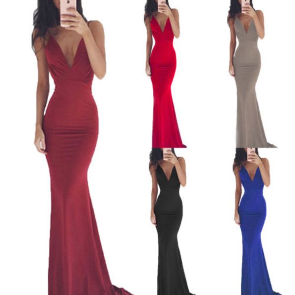 

new maxi dress womens strappy backless high waist trumpet dress bodycon formal evening party deep v neck long maxi, Black;gray