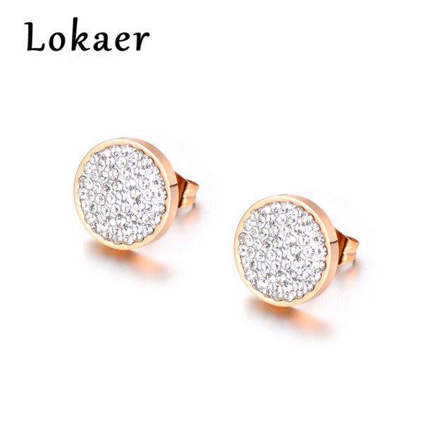 

lokaer jewelry rose gold color stainless steel 3 colors clay crystals stud earrings for girls women boucle d'oreille e18037, Golden;silver