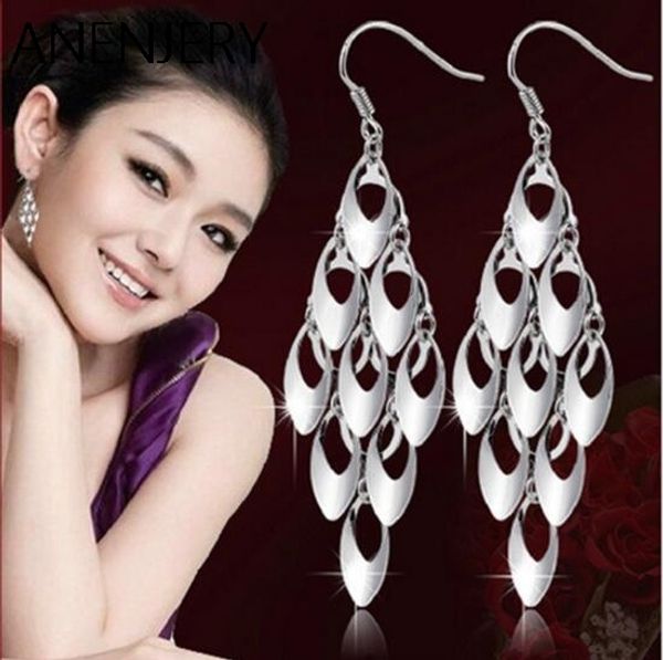 

925 sterling silver brand fashion exaggerated peacock tail long tassel dangle earrings for women oorbellen s-e169