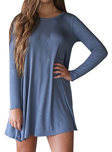 

farkwomen's flowy long sleeve stretch knit jersey swing tunic dress, Black;gray