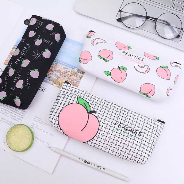 

kawaii pink fruit peach canvas pencil case gift estuches school pencil box pencilcase bag school supplies stationery