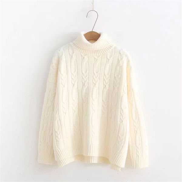 

sweety twist solid turtleneck loose long sleeve fashion winter pull femme knitted sweater pullover new 2019 female women jumper, White;black