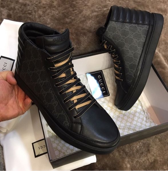 

luxury designer sneakers men's shoes high-mens shoes calfskin stitching printed texture sheepskin lining black bottom size 38-45