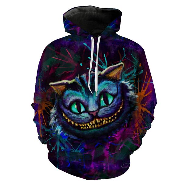 

ghost cat printed hat pocket cover men's tide hat men's wear sweatshirts printing blouse hoodies, Black