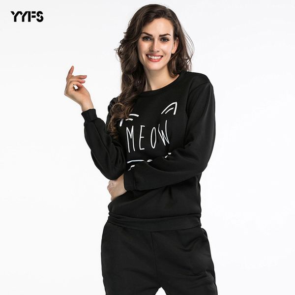 

womens designer season sweater long sleeve cat ears letter printing large size pullover dyp, Black;brown