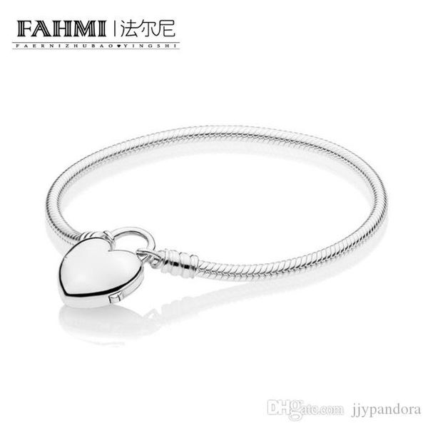 

fahmi 100% 925 sterling silver charming new 2019 valentine's day 597806 moments smooth bracelet with love padlock gift, Black