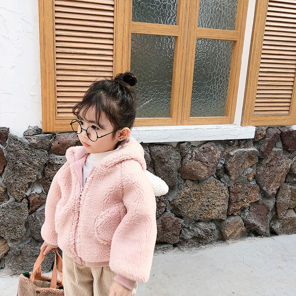 

2019 autumn and winter new arrival korean style warm thickened cartoon hooded fur coat for cute sweet baby girls and boys, Blue;gray