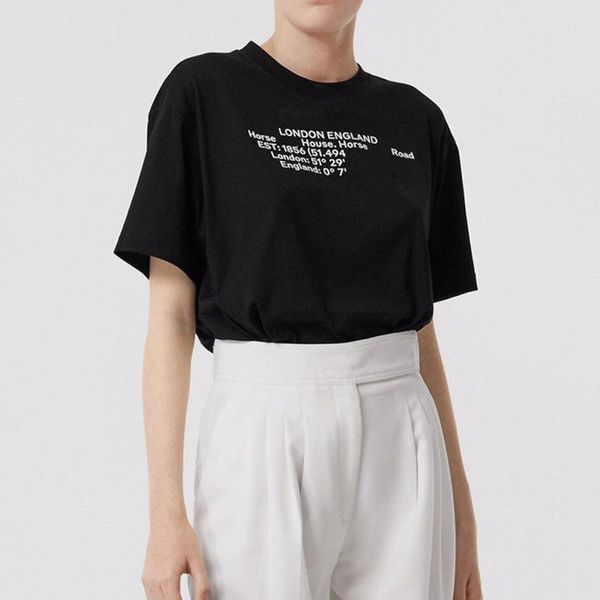 

20ss address coordinate letter printed tee high street high-end short sleeves casual t-shirt men women couple breathable crew neck hfhltx113, White;black