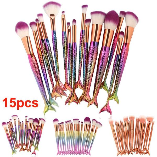 

15pcs brush set mermaid makeup brushes eyeshadow powder contour brush kit beauty cosmetics tools rose gold brushes foundation brushes