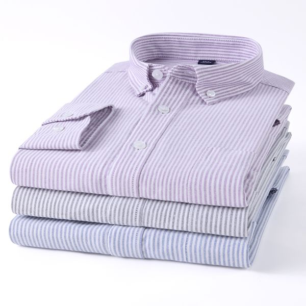 

2020 mens wear oxford striped shirt casual long sleeve 100% pure cotton work shirt spring soft male social business dress shirts, White;black