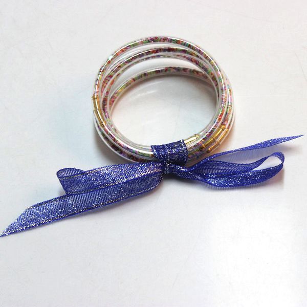 

blue color glitters filled coloured beads jelly bangle set 2019 women bowknot christmas bangles & circle bracelets, Black