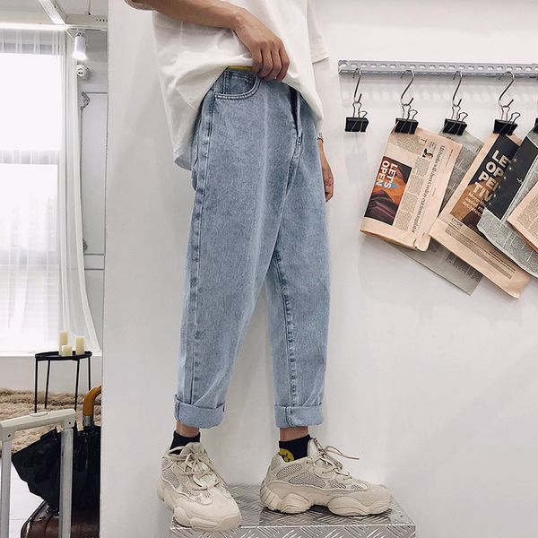 

Januarysnow New Fashion Four Seasons Loose Men Jeans Washed Cotton Casual Light Blue Cowboy Pants Zipper Jeans S-2XL