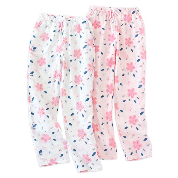 

fresh flower women sleep bottoms 100% gauze cotton cozy summer pajamas pants pink quality casual women pijama trousers, Black;red