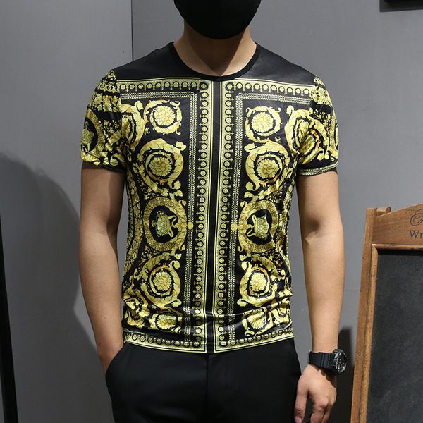 

short sleeves t shirts mens summer mens clothes 2019 tee shirt gold printed t shirts vintage man royal court, White;black