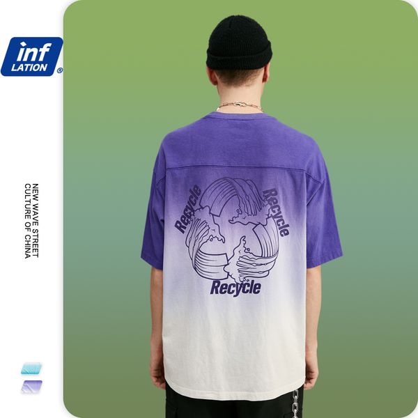 

inflation men tshirt in dip dye streetwear hip hop men t shirt with back printing oversized tee in white blue 1235s20, White;black