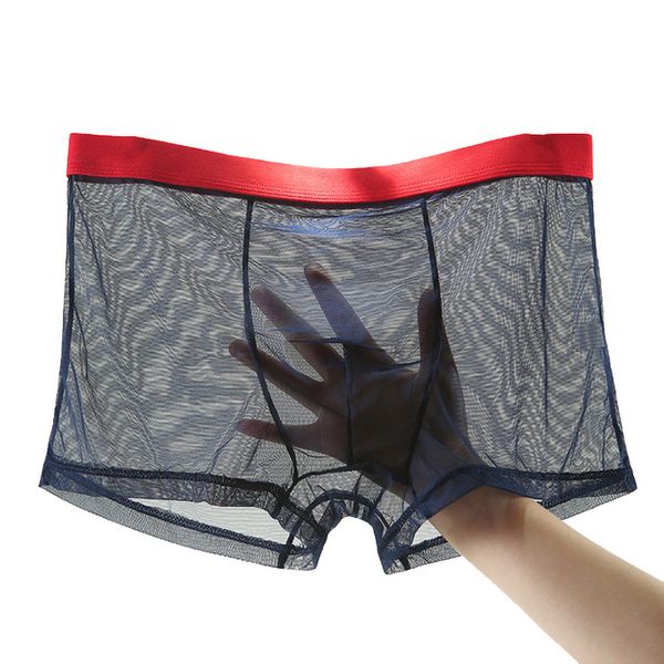 

men comfortable underwear pants mens ultra-thin transparent male mid-rise mesh slips homme panties youth trend boxer, Black;white