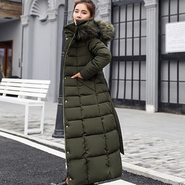 

women with hat long sleeve warm thickening casual winter hooded down coat long cotton-padded jacket, Black